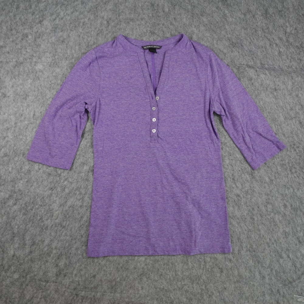 Victoria Secret Top Women Small Purple Henley V Neck 3/4 Sleeve Cotton Tunic